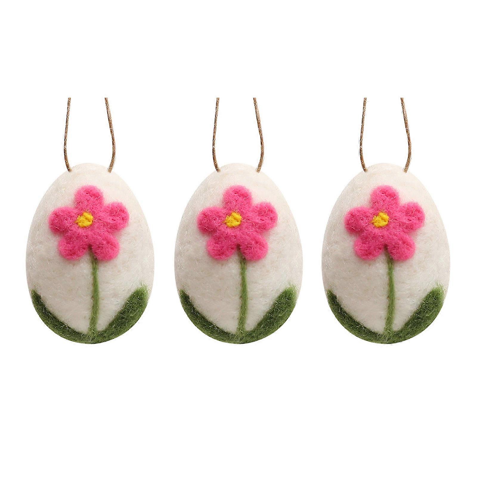 3Pcs Felt Wool Easters Eggs Hanging Pendant Colorful Ornaments for Spring Crafts and Home Decoration Party Supplies