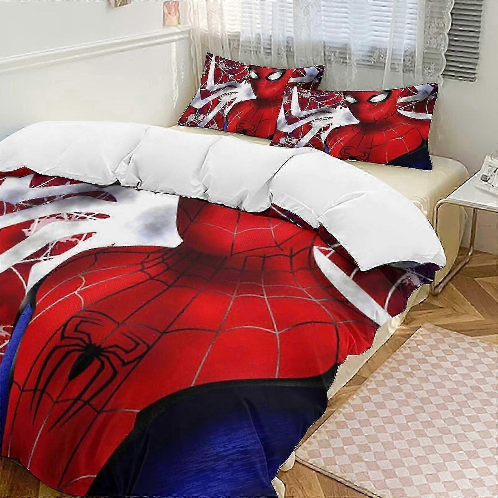 n1667 Lenzuola Spider-ManSet letto gemello in 3 pezzi - Include trapunta singola e federe Biancheria da letto - Microfibra resistente allo sbiadimento Lc (1 copripiumino e 2