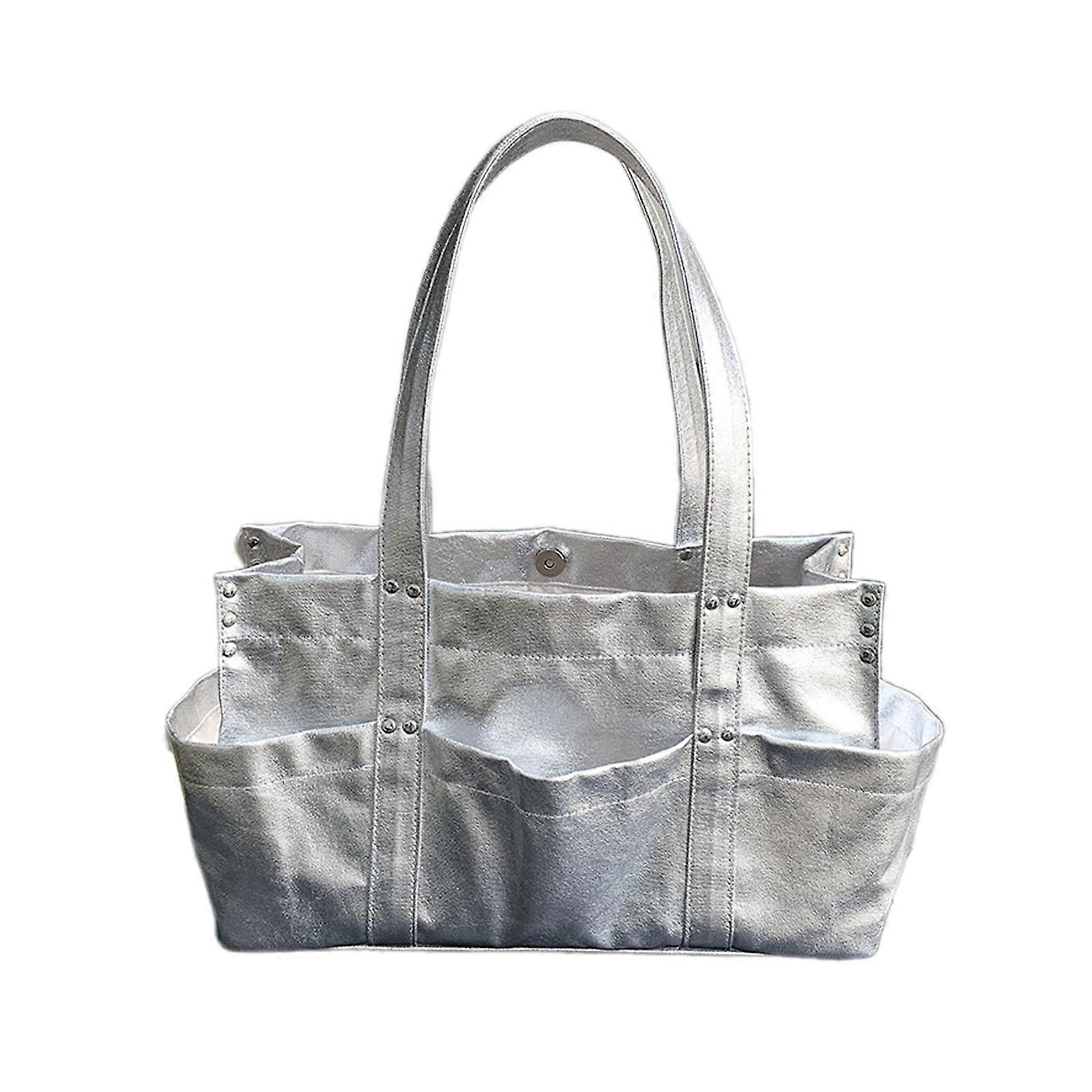 Unique Shoulder Bag with Multiple Pockets Large Capacity Handbag Practical and Stylish for Travel and Work Shopping  Silver