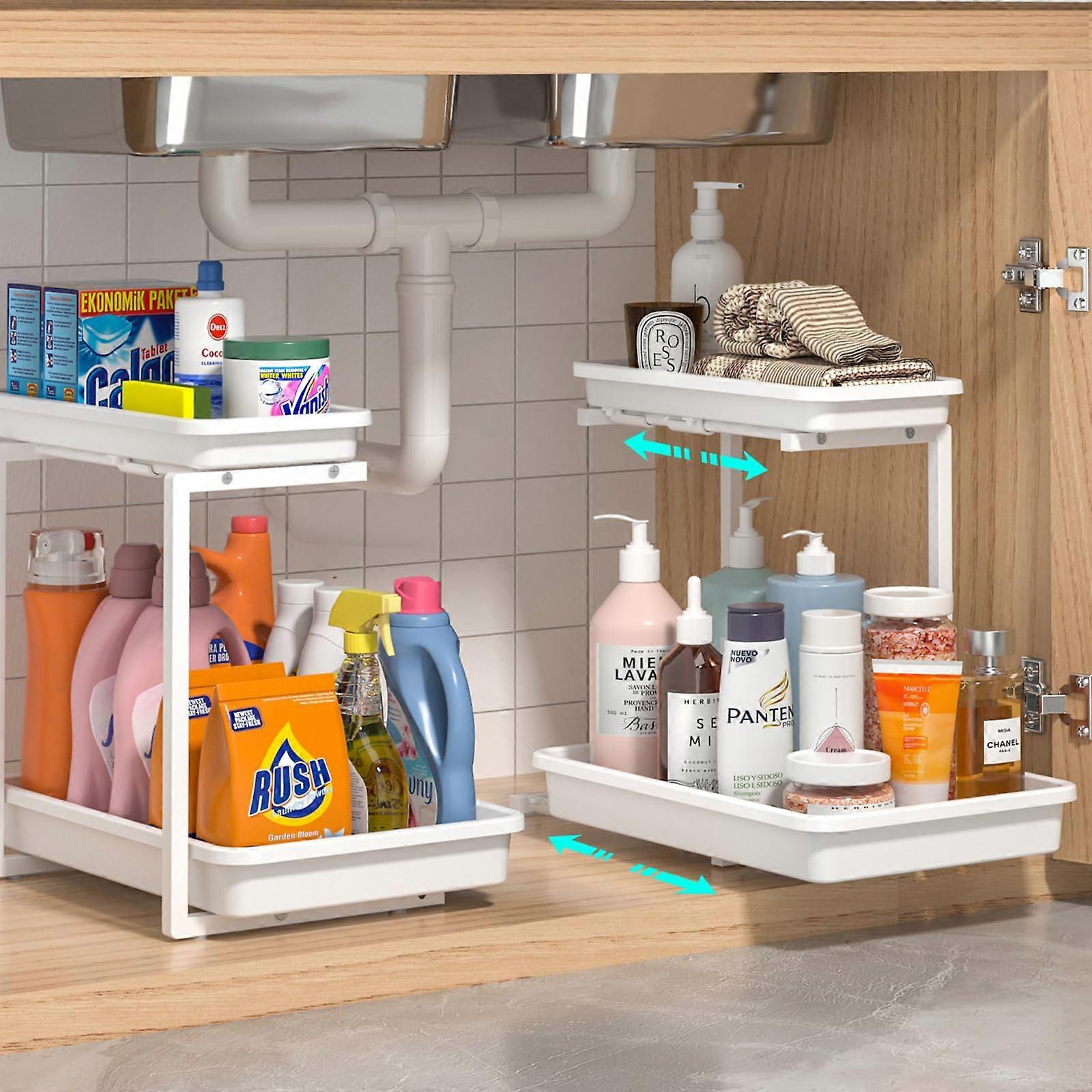 1 bundle 2-tier L-shaped oversized drawer under sink organizer for bathroom organizers and storage