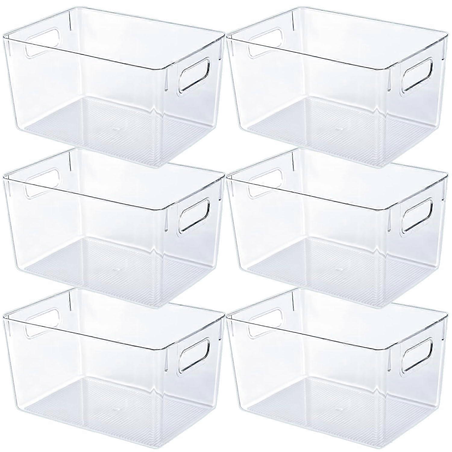 Clear Plastic Storage Bins with Handles, Stackable Fridge Organizer Containers, 4 Pack, Sturdy Multi-Use Storage Solution