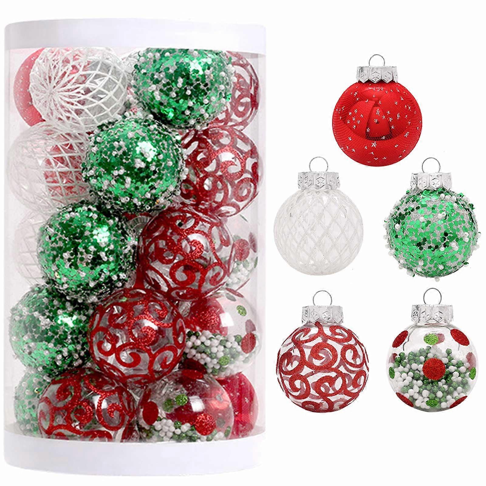 2.36 Inch Shatterproof Christmas Ball Ornaments Set, 25 PCS Red Green White Hanging Xmas Decorations for Tree and Home