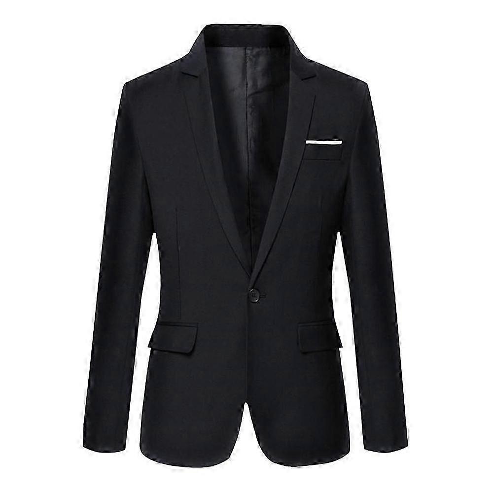 Plus Size Men Solid Lapel V-Neck One Button Blazer Jacket Formal Evening Wedding Coat