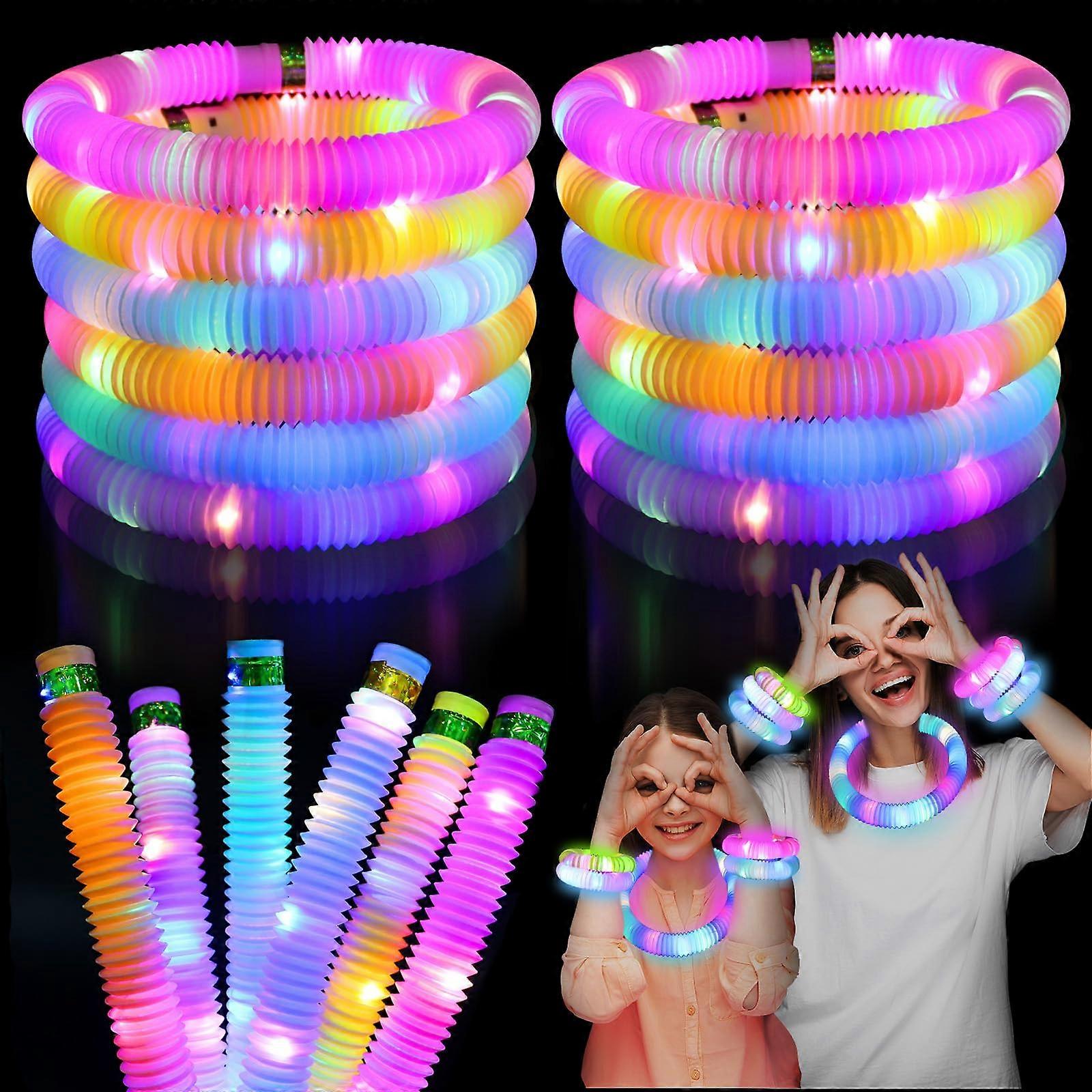 Light Up Glow Sticks Fidget Pop Tubes, 24 Pack Glow in The Dark Party Supplies Toddler Sensory Toys