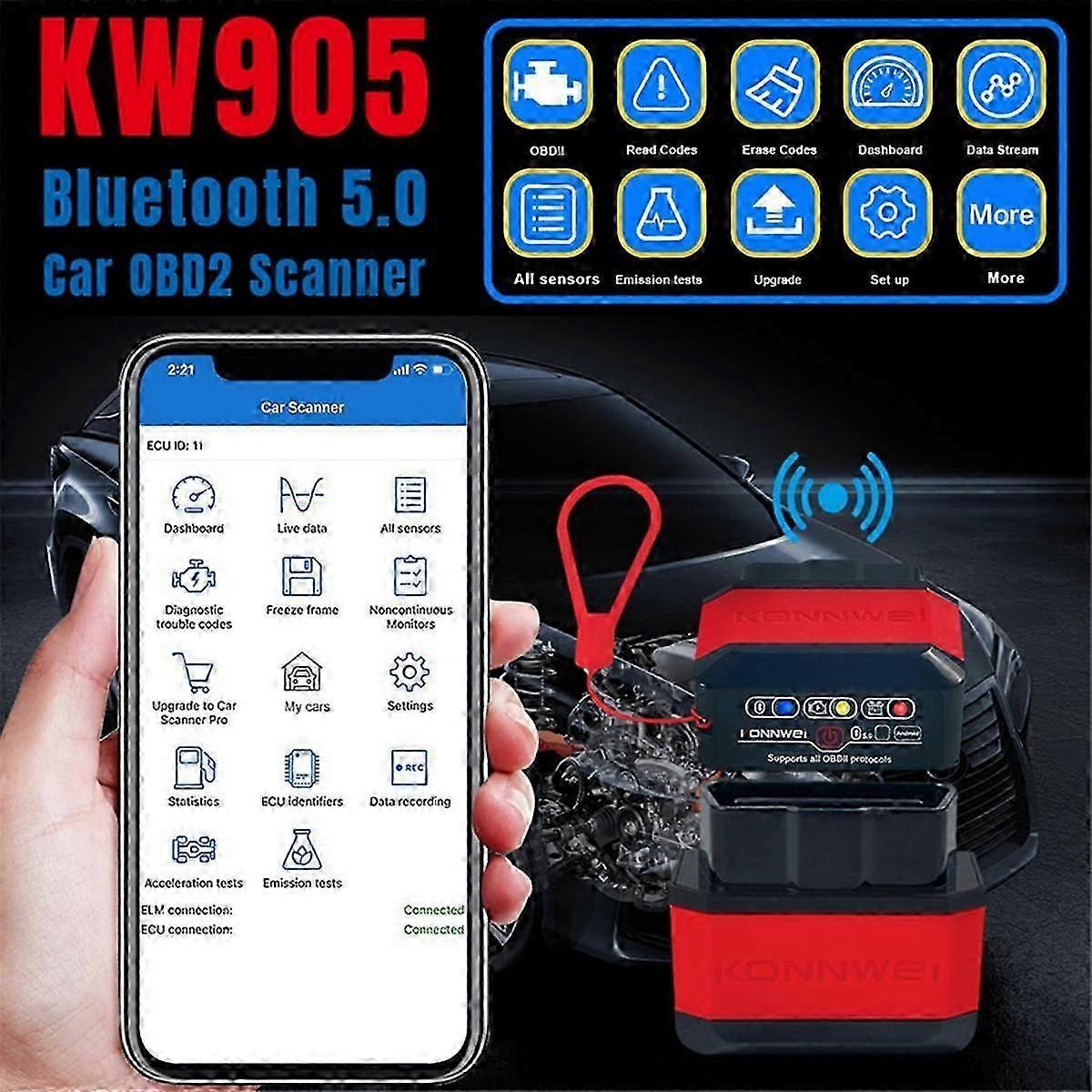 KW905 V1.5 OBD2 Scanners Bluetooth 5.0 for Android/IOS Car Diagnostic Tool Code Reader B
