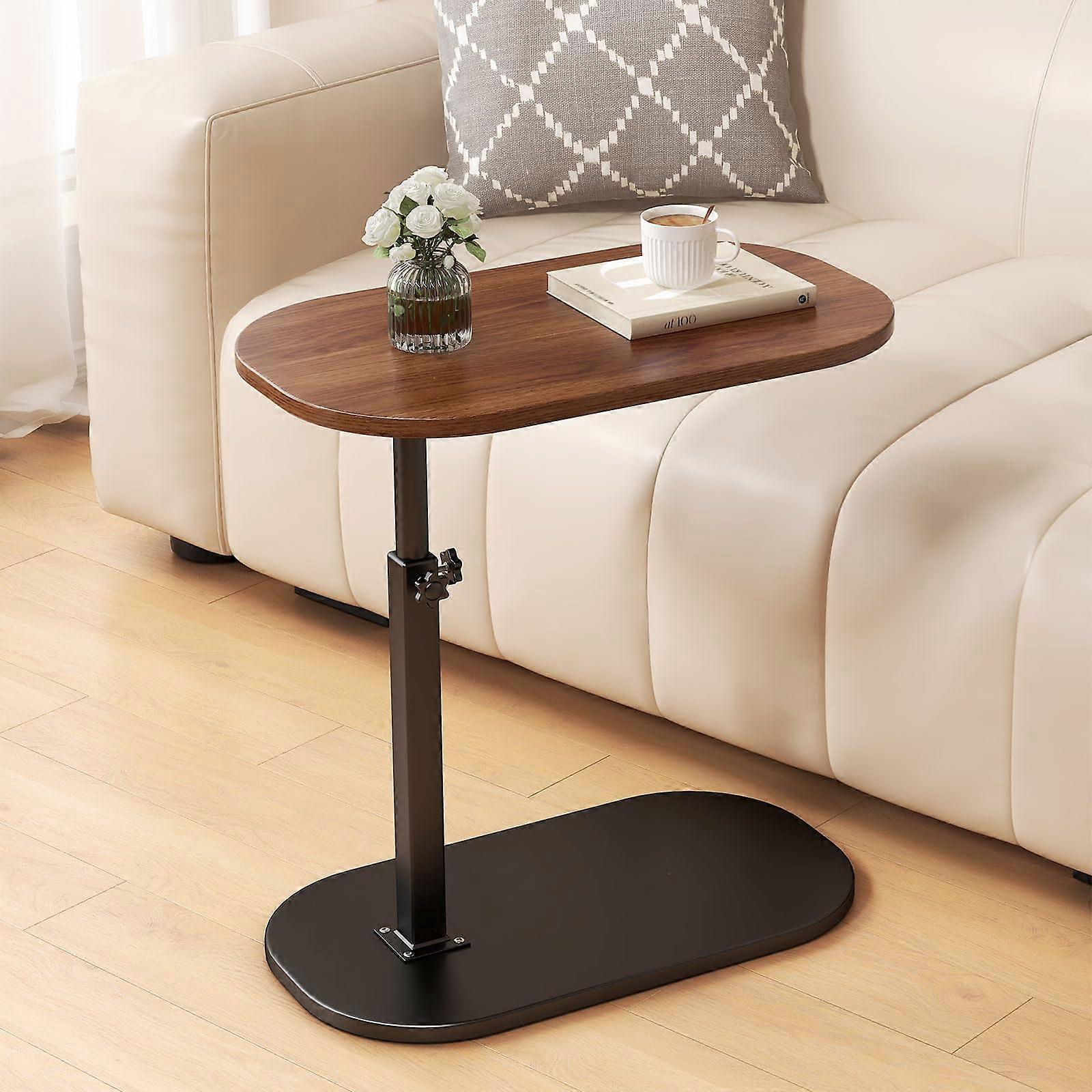 C Shaped End Table Adjustable Height, 360°Swivel Couch Table That Slide Under, Mobile C Side Table (Walnut)