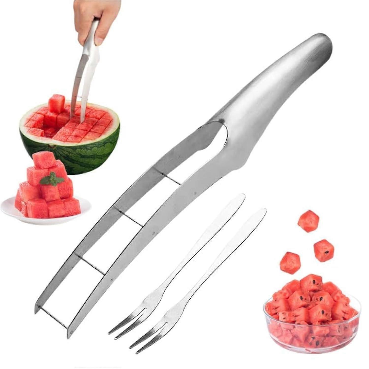 Watermelon Cutter Slicer For Cutting Watermelon Into Cubes, Melon Baller, Includes 2 Fruit Forks