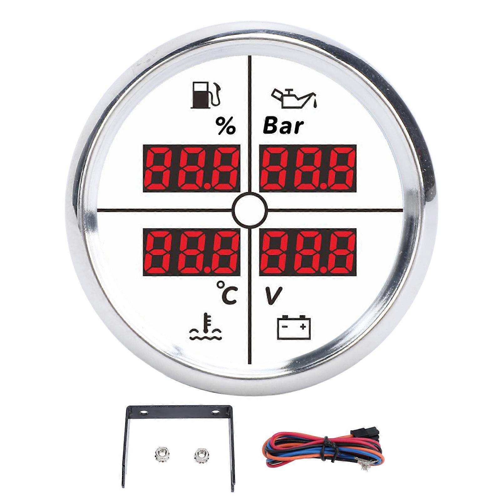 52mm 4 in 1 Multifunctional Gauge Digital Display Fuel Level Oil Pressure Water Temperature Meter Voltmeter with Backlight for Boat RV