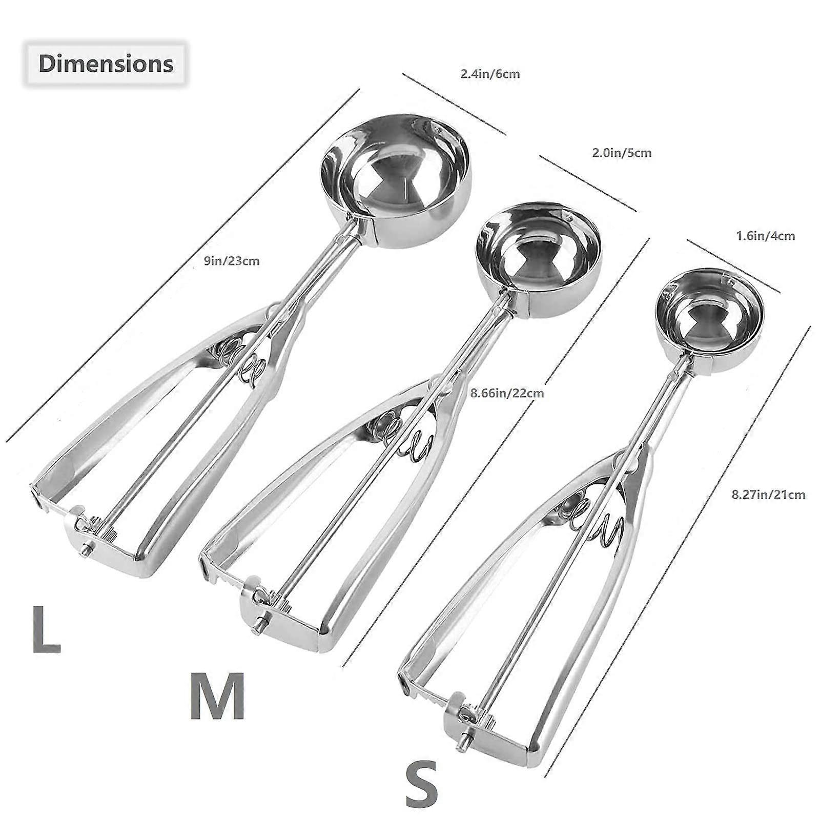 Cookie Scooper for Baking  Stainless Steel Ice Cream Scooper with Trigger Release 3 Pcs Ice Cream Scoop