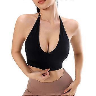 Women Sports Bra Adjustable Spaghetti Strap Halter Neck Deep V Neck Solid Color Shockproof Push-up Anti-snagging Soft Breathable Wireless Seamless