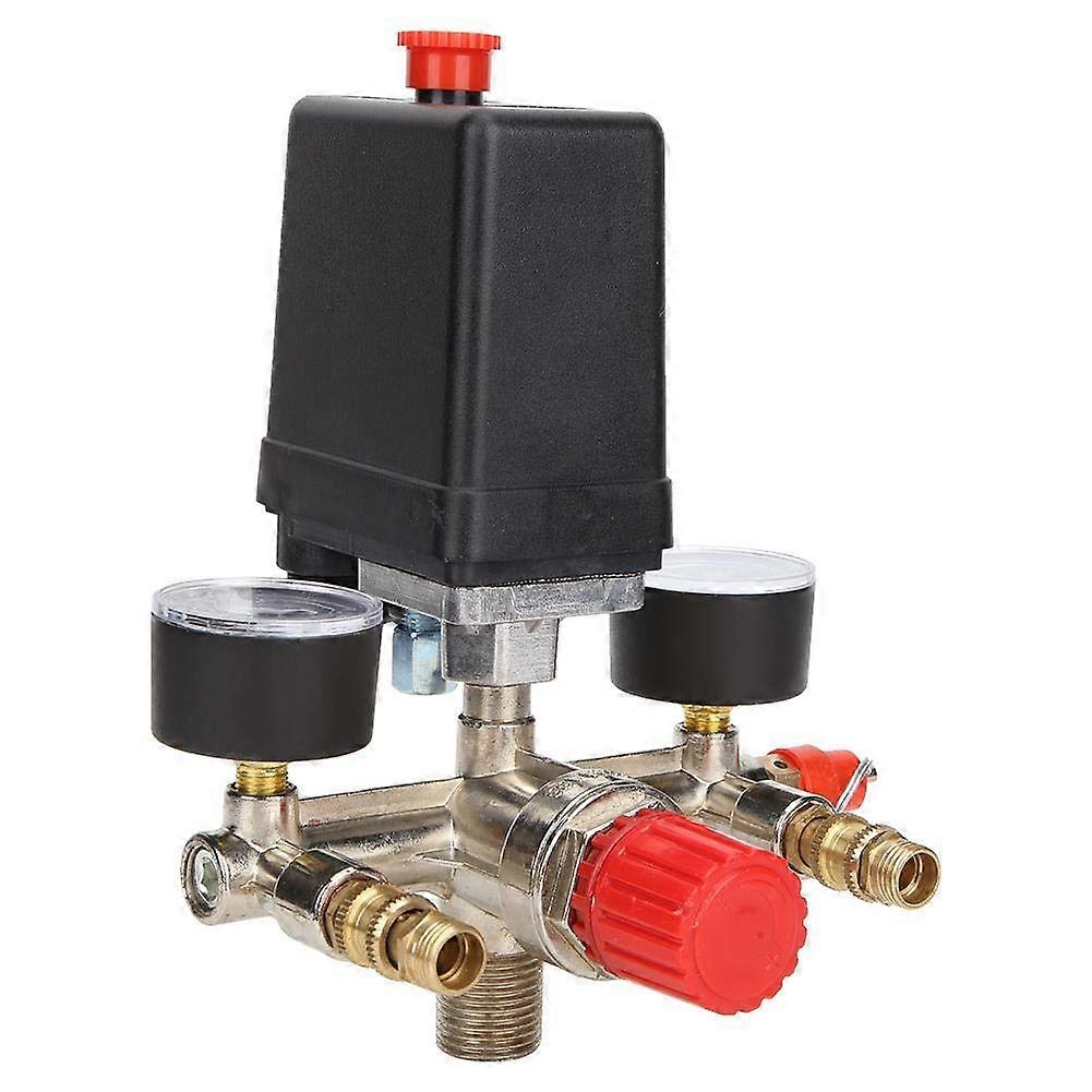 Pressure Regulator Valve Double Outlet for Air Compressor with Adjustable Control Knob and Dual Gauges