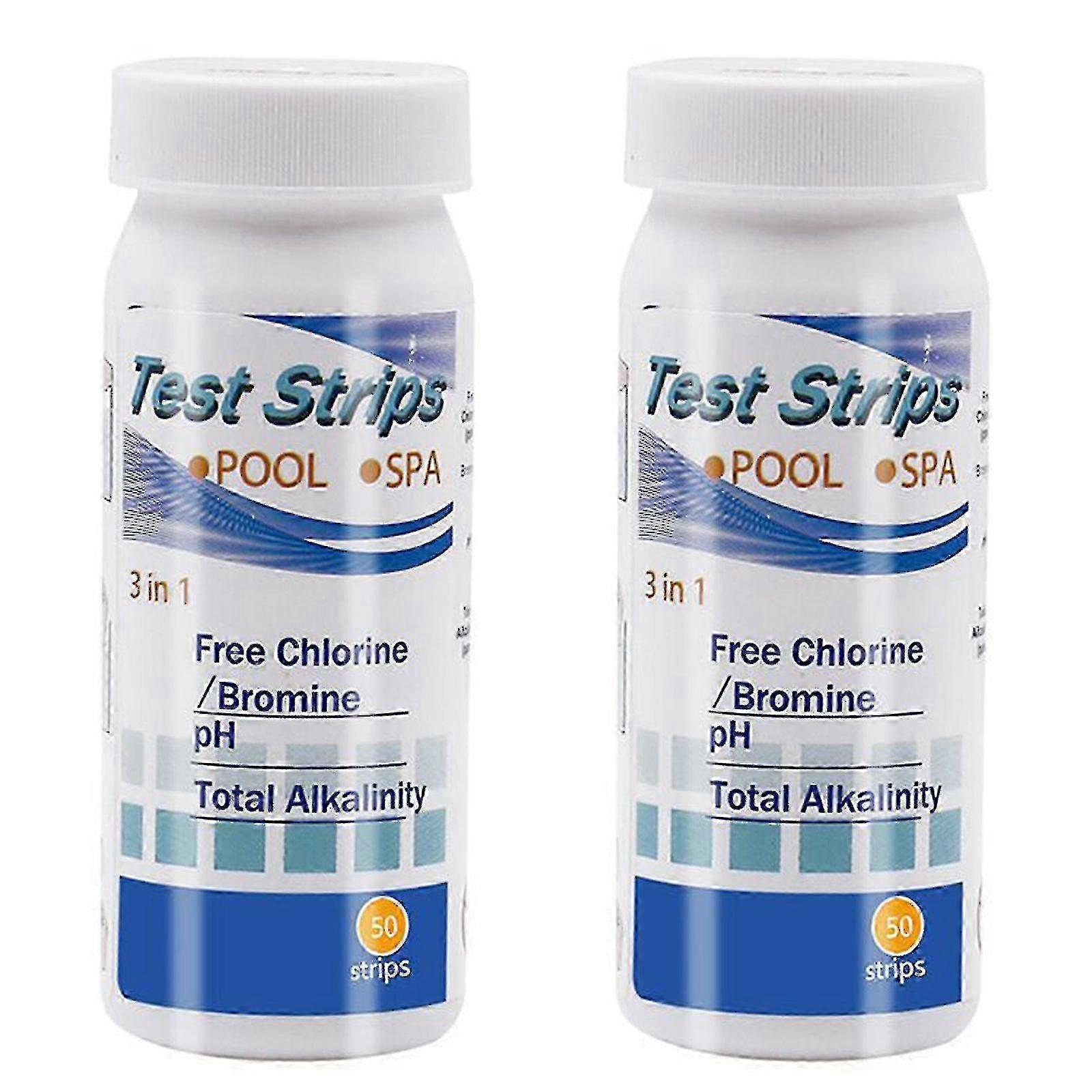 2-Pack 3-in-1 Swimming Pool Water Test Strips, Chlorine, Ph, Alkalinity Test, 50 Strips Per Bottle