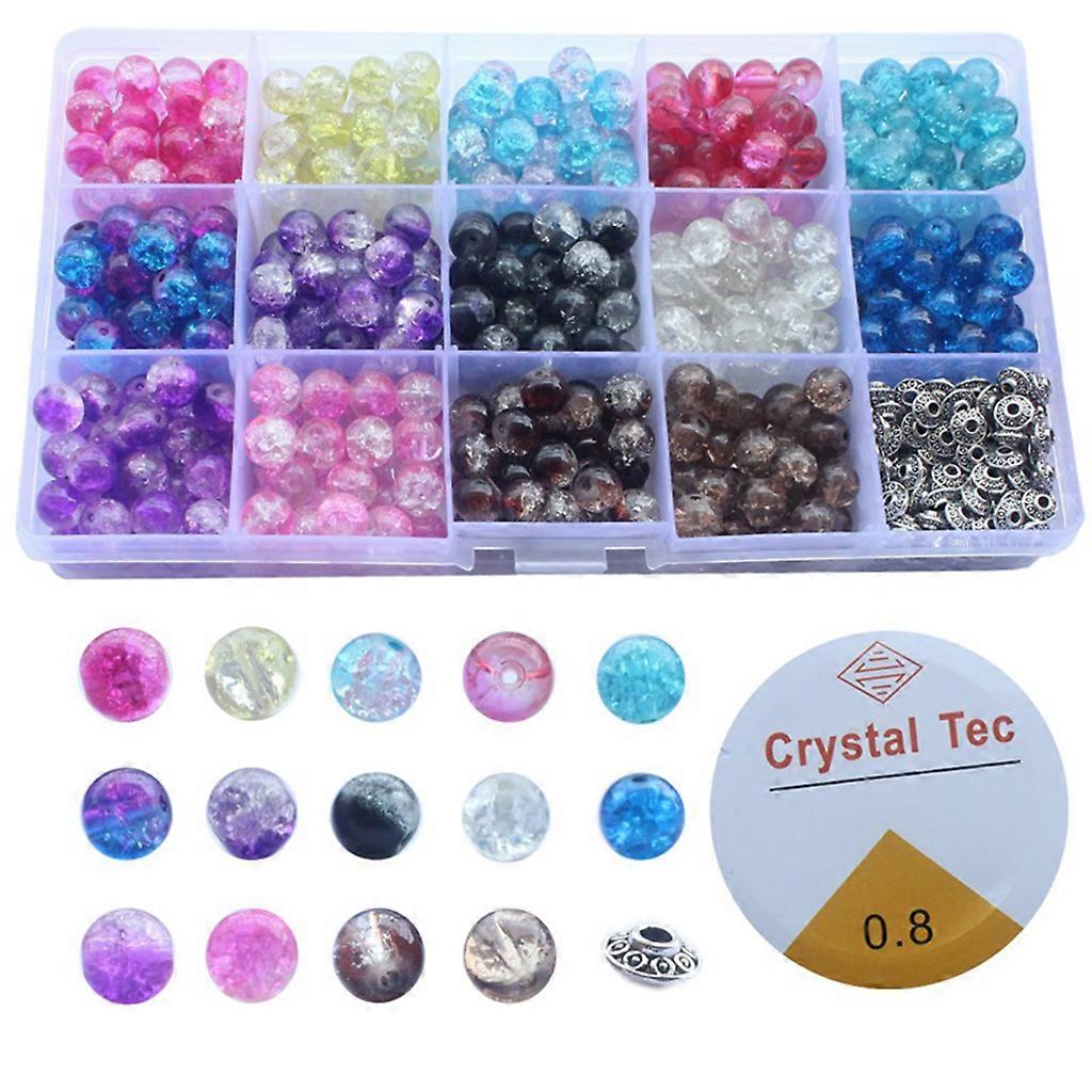 350 Pcs 14 Cores Crackle Contas de Vidro com 50 Pcs Espaçadores de Prata Corda DIY Jóias