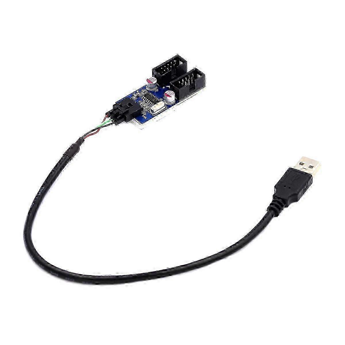 Type A U2-066 USB 2.0 Type-A Male 1 to 2 Female Motherboard 9-pin Header Extension HUB Adapter