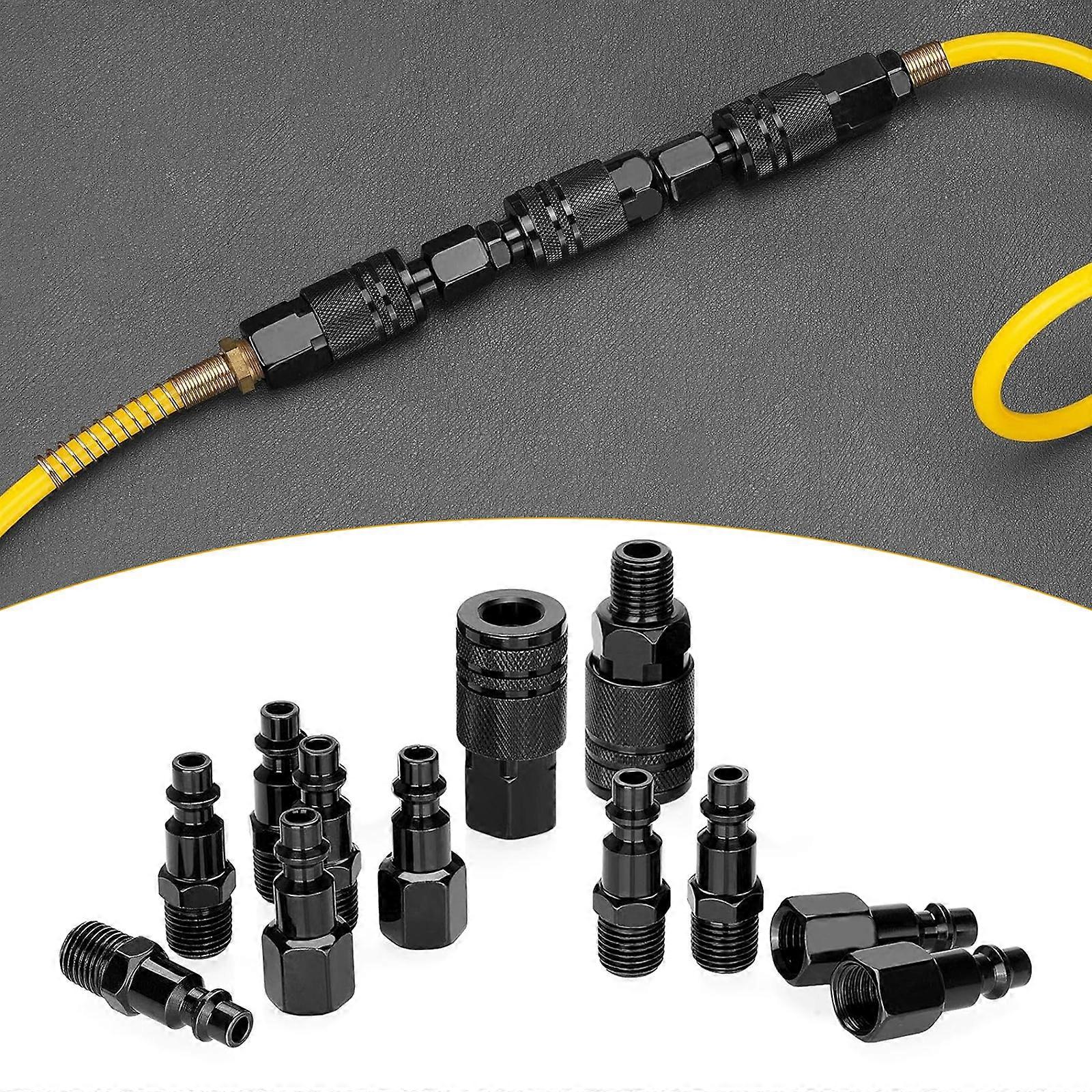 12PCS 1/4'' NPT Air Coupler & Plug Kit, Industrial Type D Quick Connector Set, Air Compressor Hose Fitting Kit (Black)