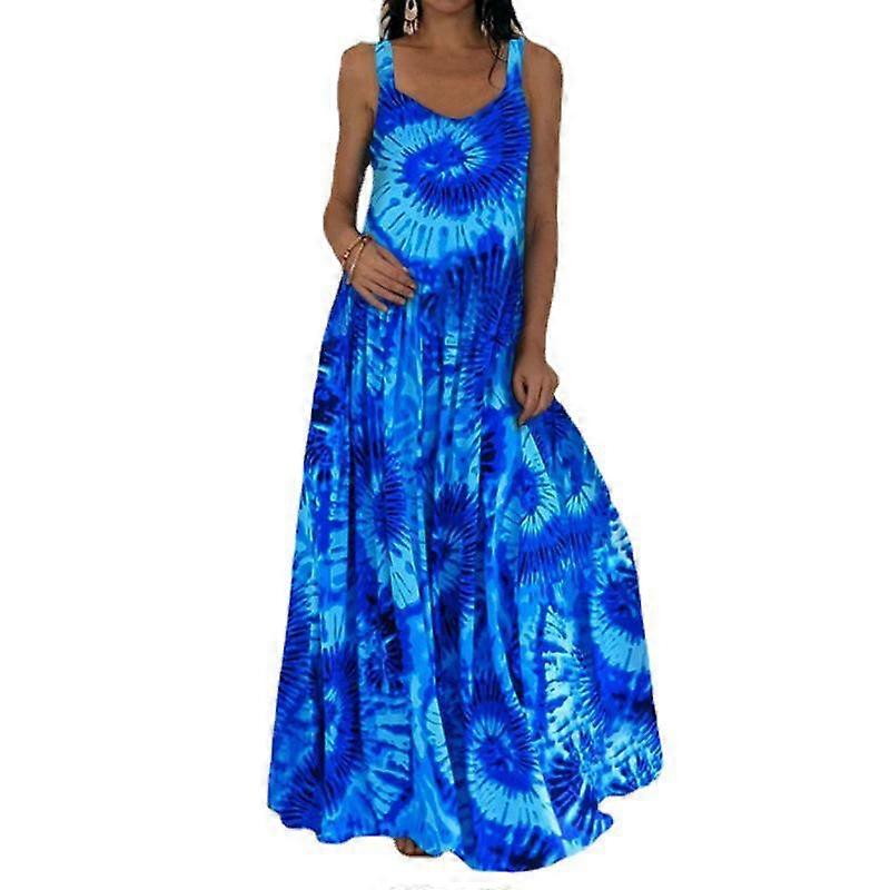 Dam Underklänning Maxi Långklänning Blå Vortex-tryck Klänning Vår & Sommar V-hals Fritid Semester
