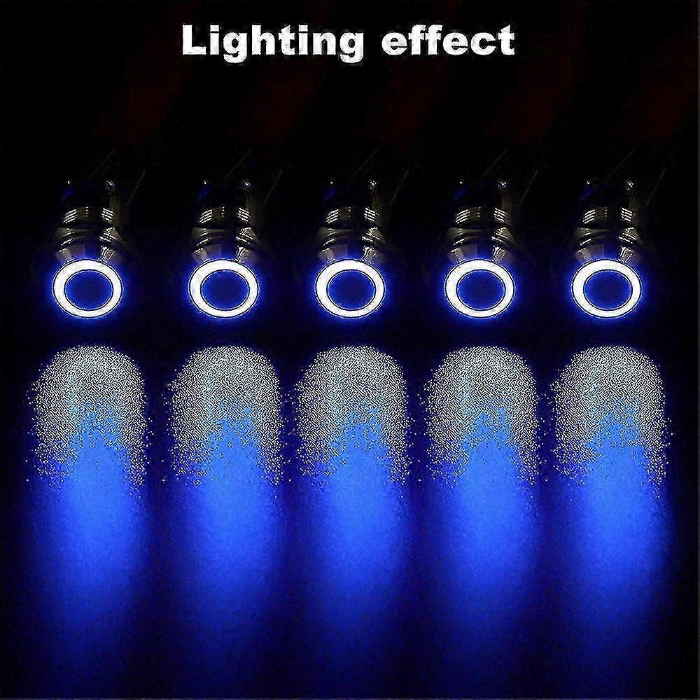 5 Pack 12mm Latching Push Button Switch, Waterproof Metal High Round Cap with 12V