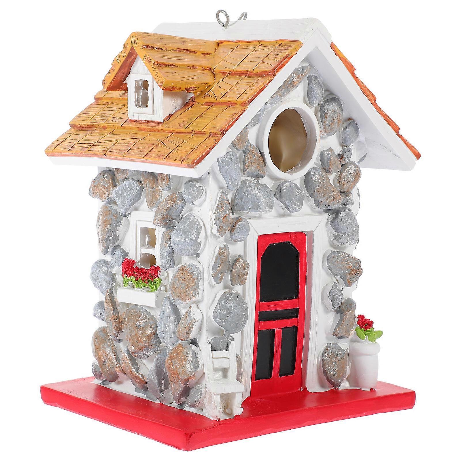 Durable Heavy Duty Hanging Bird House Weatherproof Resin Nesting Box for Outdoor Garden Decoration on Trees and Porches