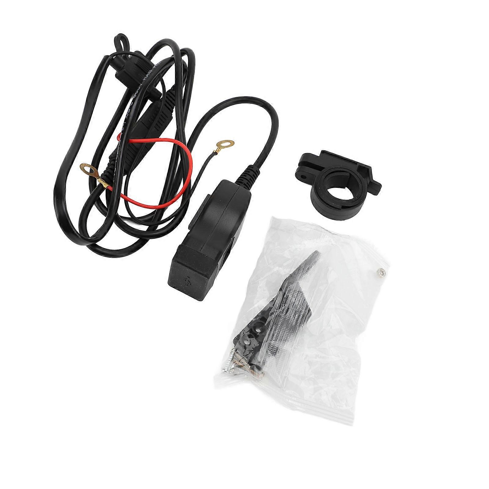 Chargeur de téléphone moto USB A + Type C 12 à 24 V, avec voltmètre et interrupteur marche/arrêt, pour tablette, GPS, interface SAE, bleu