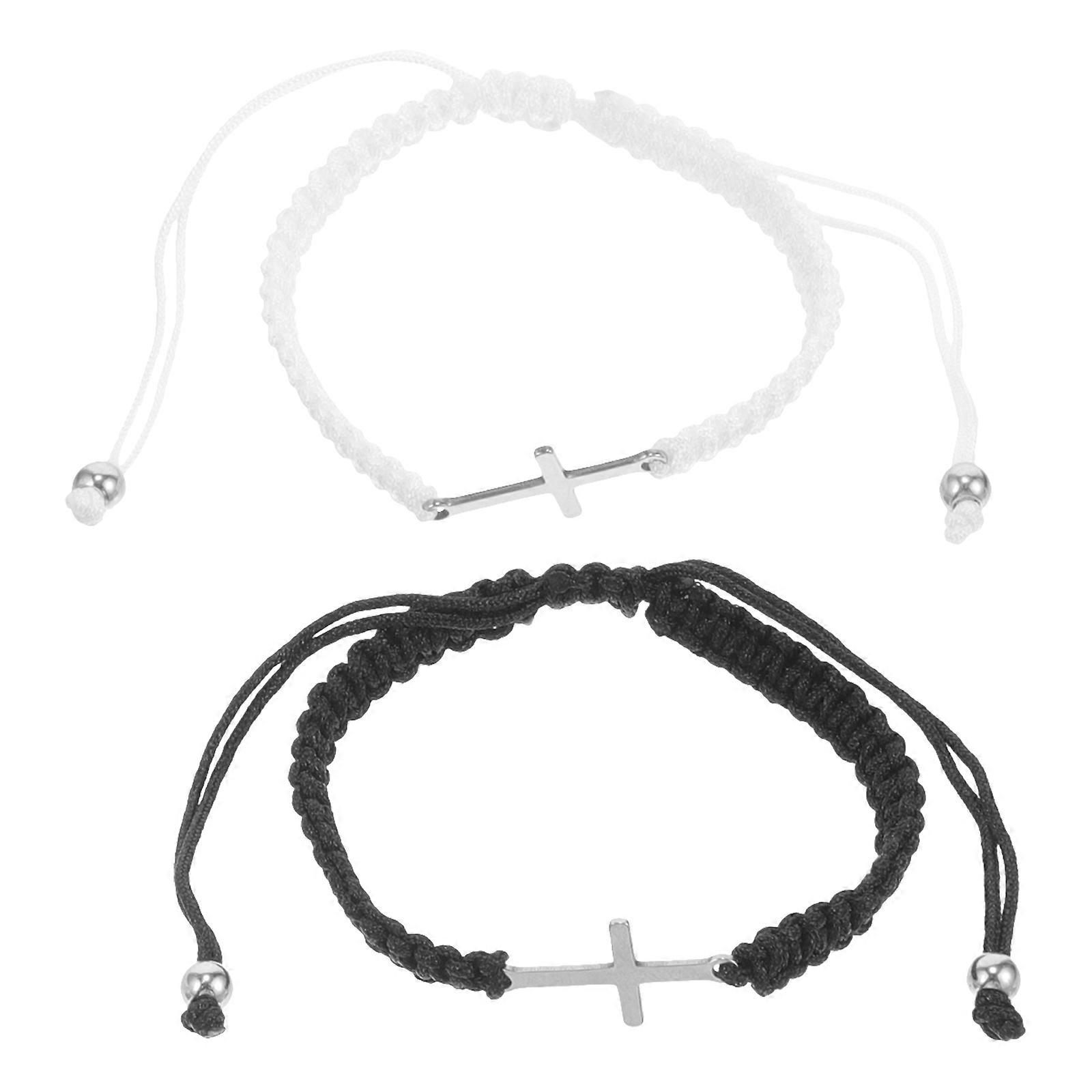 Ladies Bracelet Woven Design Cross Charm Adjustable Friendship Symbol Girls 6.50X6.50X0.50cm 1Pair