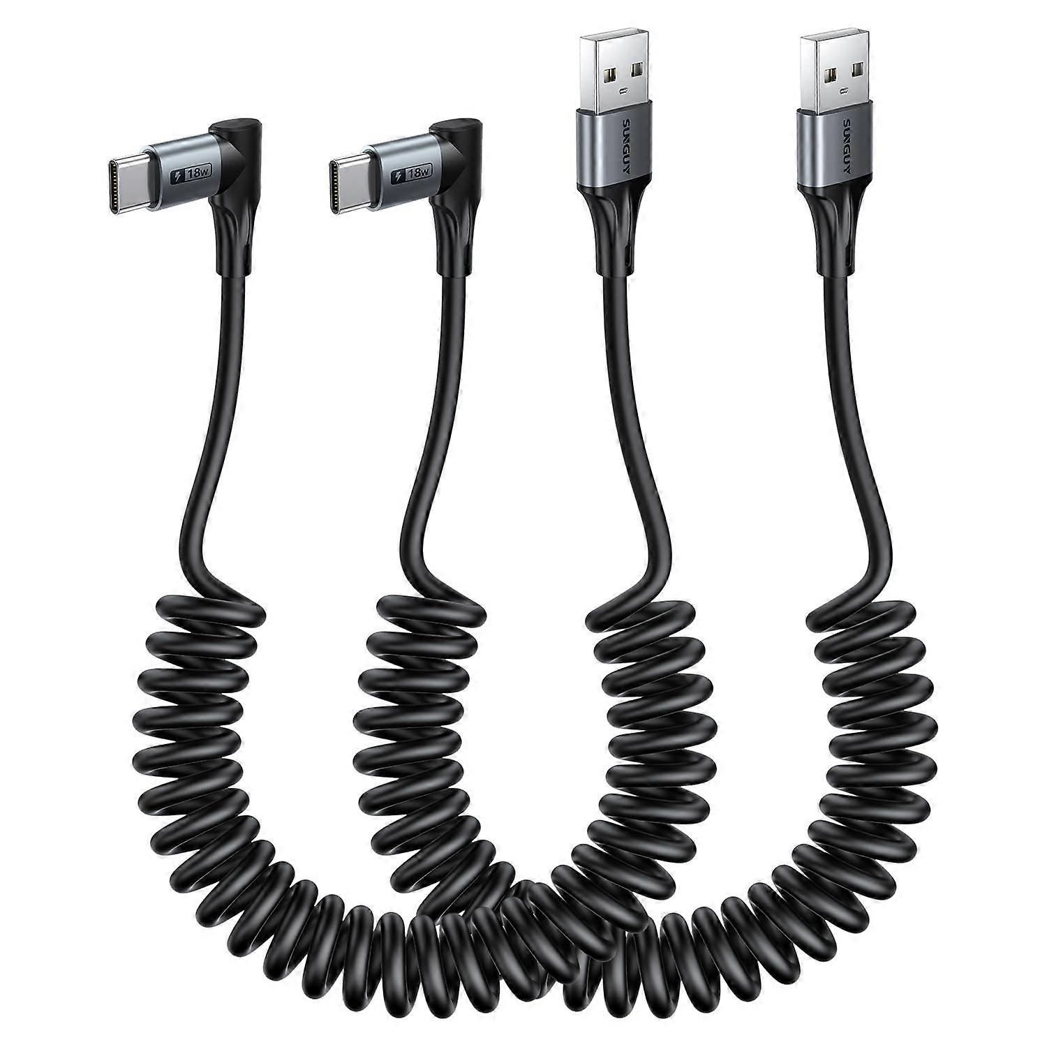 USB C Spiral Cable, 90 Degree USB A to C for Android Car  Carplay, iPhone 16/15, Galaxy S25 S24, Pixel, Xiaomi 0.41m gray 2