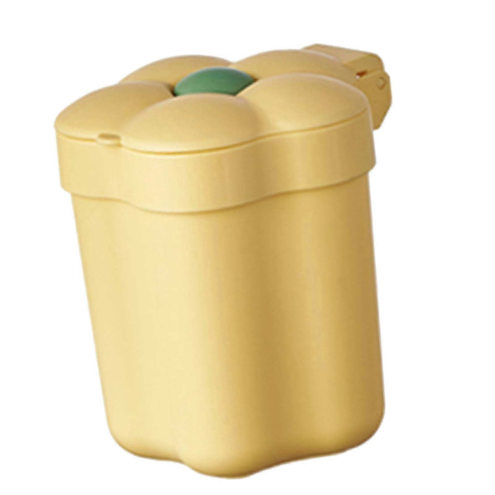 Desktop Trash Can with Lid, Floral Shape, Small Plastic Waste Bin for Office Use, Exquisite Mini Trash Bin in Yellow