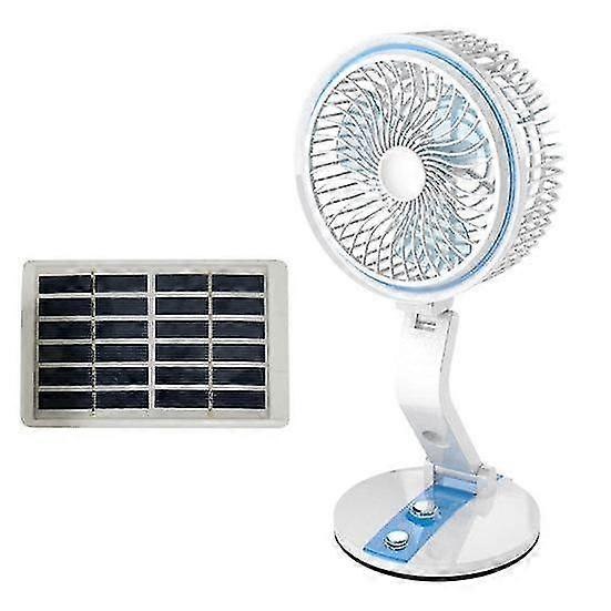 Solar Powered Desk Fan with LED Lamp Low Noise 360-Degree Rotation Multi-functional Air Cooler Fan Office Supplies