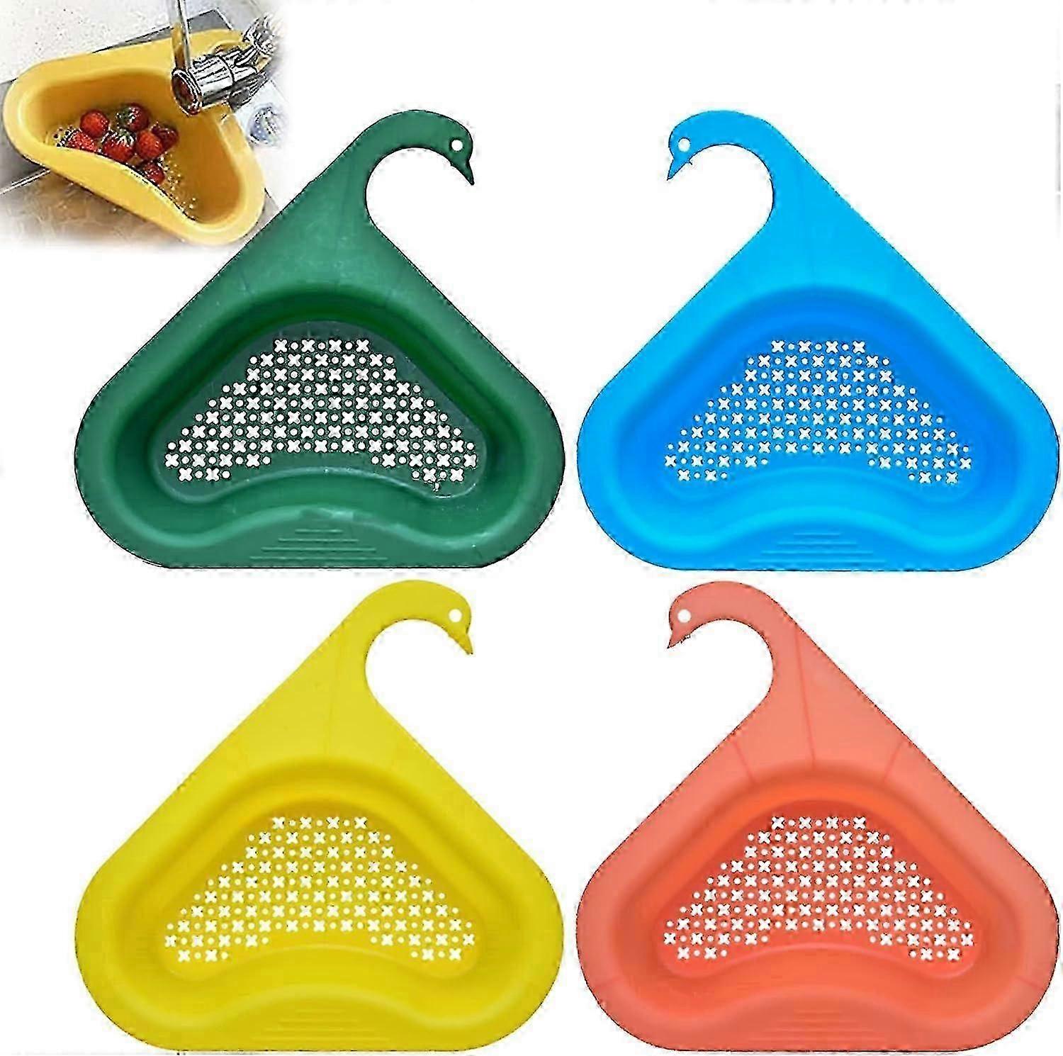 4-Piece Kitchen Sink Set with Swan Drain Rack Multifunctional Triangle Sink Colander Swan Drain Basket for Faucet Mounting Universal Fit 0619