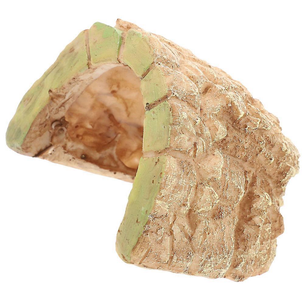 Decorative Reptile Hideout Resin Natural Reptile Cave Shape Pet Hideout Terrarium Decor Khaki 1Pcs