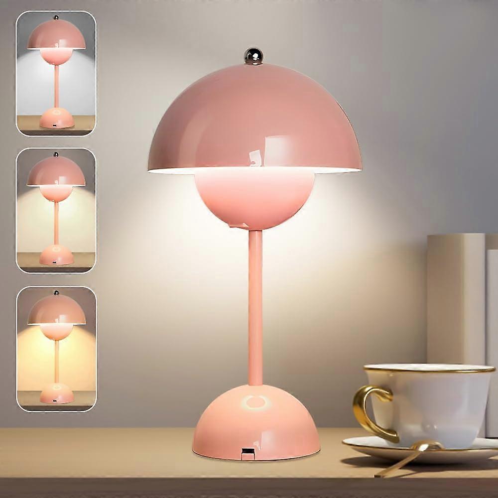 Flowerpot Lamp, Mushroom Lamp, Wireless, Touchscreen, USB Charging (Pink)
