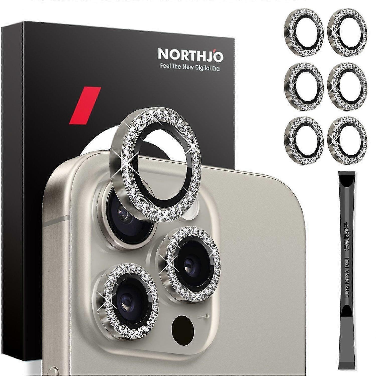 Type E Lens Protector Rhinestone for Compatible Brand iPhone 15 Pro/15 Pro Max/14 Pro/14 Pro Max - 2 Sets