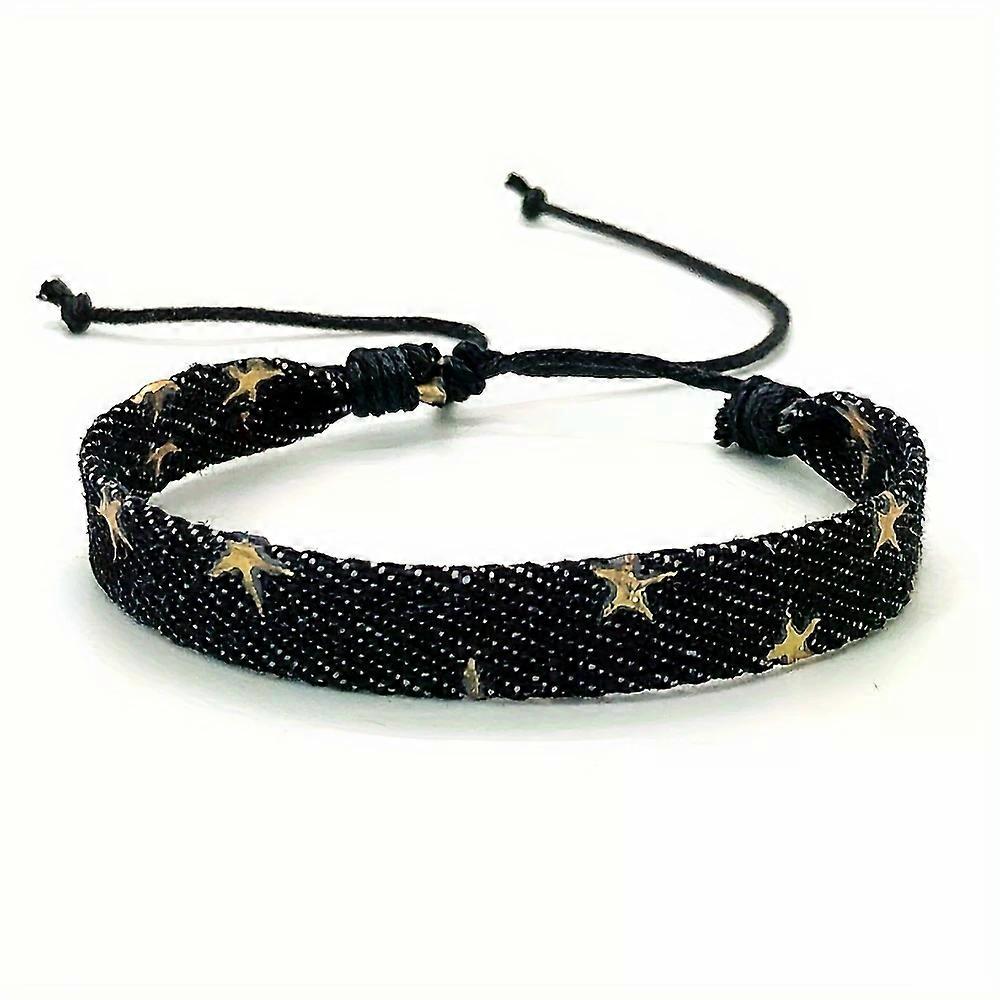 سوار حبل الدنيم الكلاسيكي الأنيق المنقوش بالنجوم للنساء - بدون طلاء ، قابل للتعديل ، ملحق يومي منسوج ، مناسب لجميع الموسم