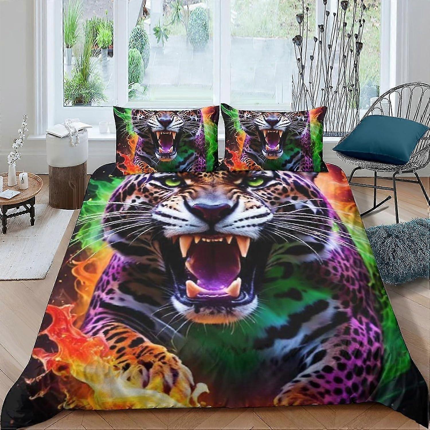 Leopard Duvet Cover Set Animal Bedding Set 3 Pieces Soft Microfiber 3D Animal Pattern Quilt Cover Zipper Closure with Pillow Cases