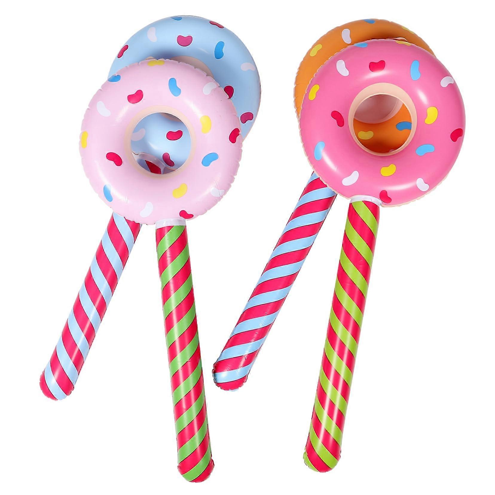 Inflatable Doughnut Sticks Pool Floats for Adults - Pack of 4 PVC Candy Party Decorations and Lollipop Designs