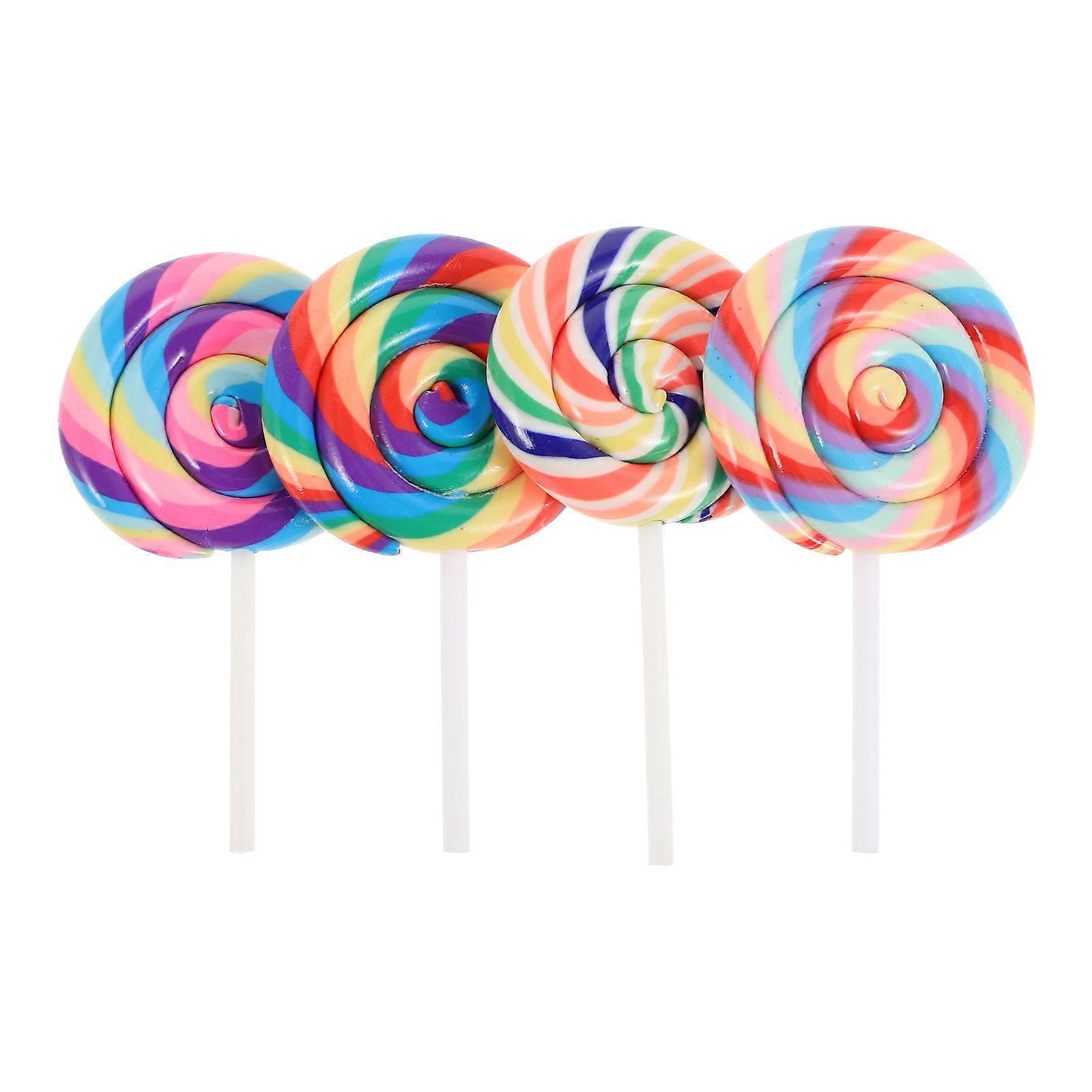 4pcs Mini Rainbow Swirl Lollipop Props Realistic Candy Decorations for Dollhouses Photo Shoots Creative Displays Simulation Food Props