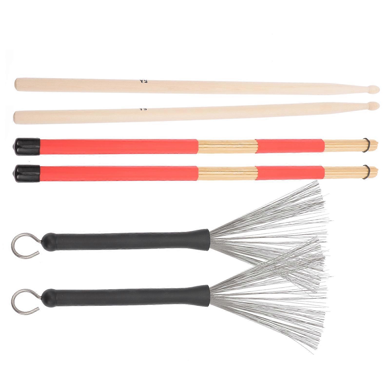 1 Set Drumstick Brush Kit with Storage Pouch – Multi Purpose, Comfortable Grip, Warm Tone for Jazz Drumming & Low Volume Performance