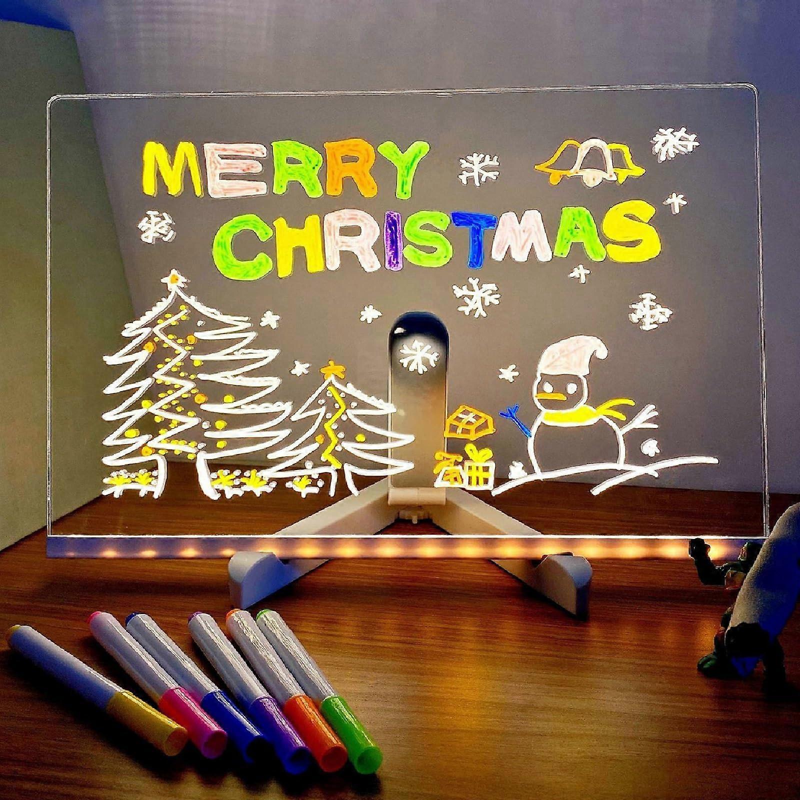 LED Note Board with Colors, Acrylic with 7 Colors Pen Adjustable Stand, 20 x 30 cm