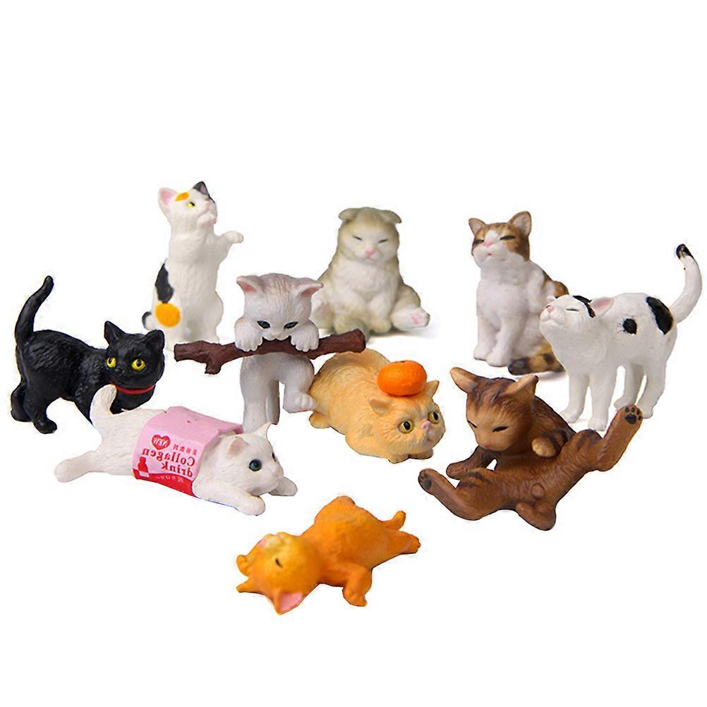 التماثيل القط ملحقات بيت الدمية الملونة كعكة الحياة الصغيرة عرض المناظر الطبيعية غرفة الاطفال نمط لطيف 10 قطع