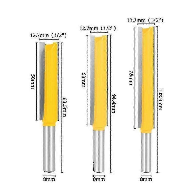 3-Pack 8mm Shank Extra-Long Straight Router Bits