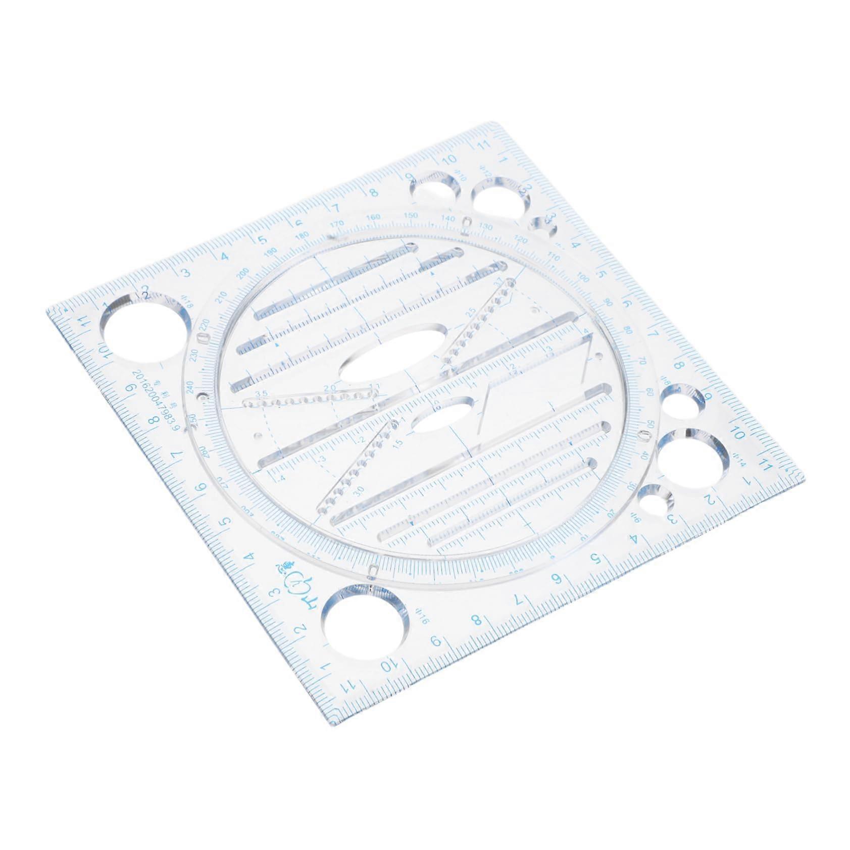 Multifunctional template for circles, ellipses, and tools for technology and art in the classroom, versatile and sky blue.