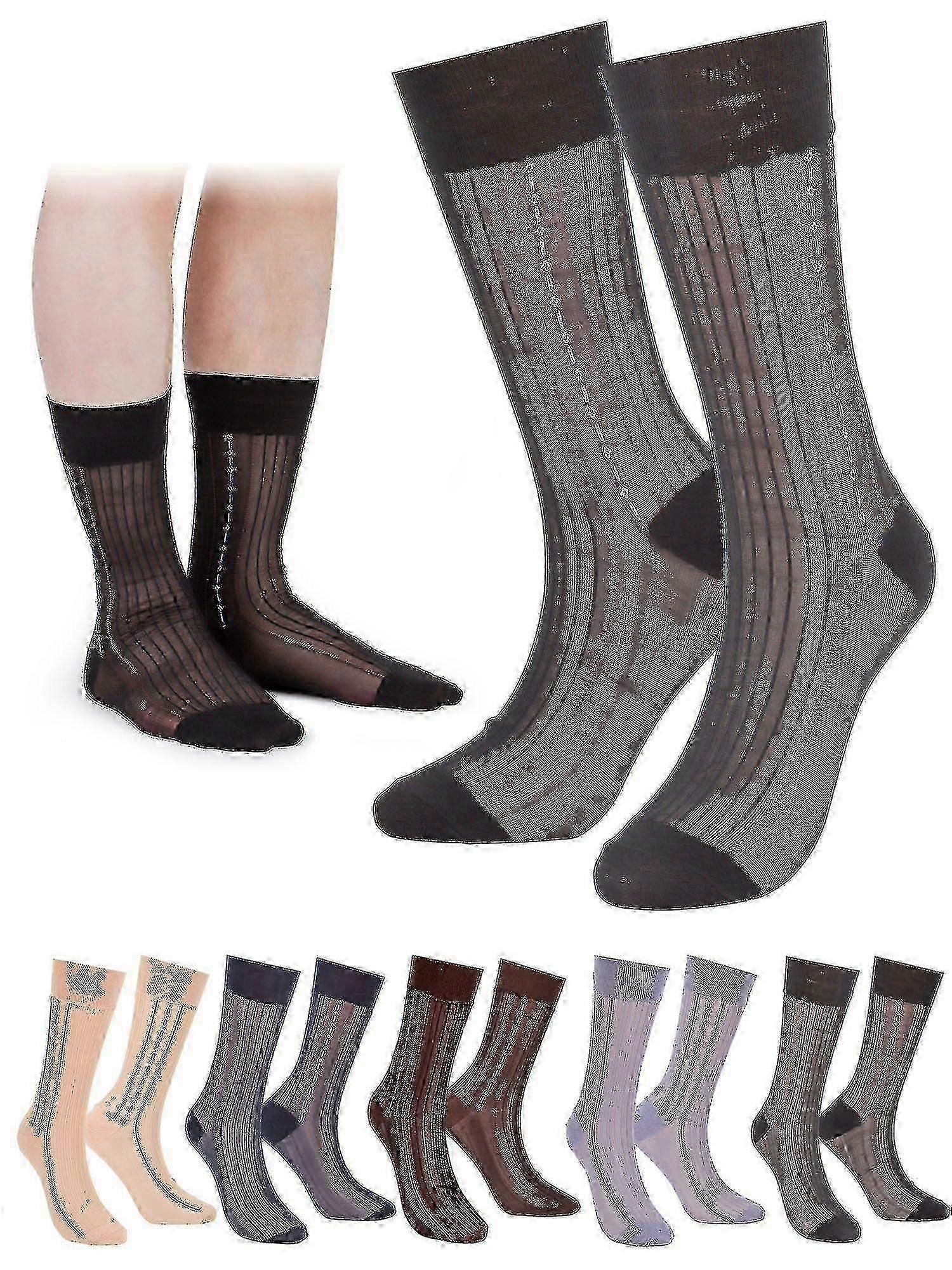 1-5 مجموعات جوارب فستان حريري رفيعة للغاية للرجال شفافة وباردة لملابس العمل الصيفية - أسود