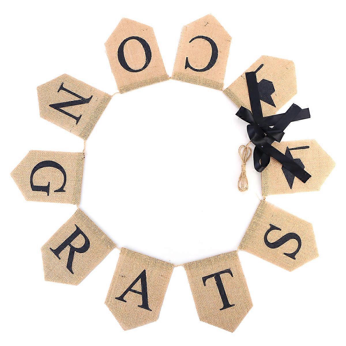 Congrats Banner for Graduation Party Linen Material Photo Props Perfect Decor 2.8 Meters