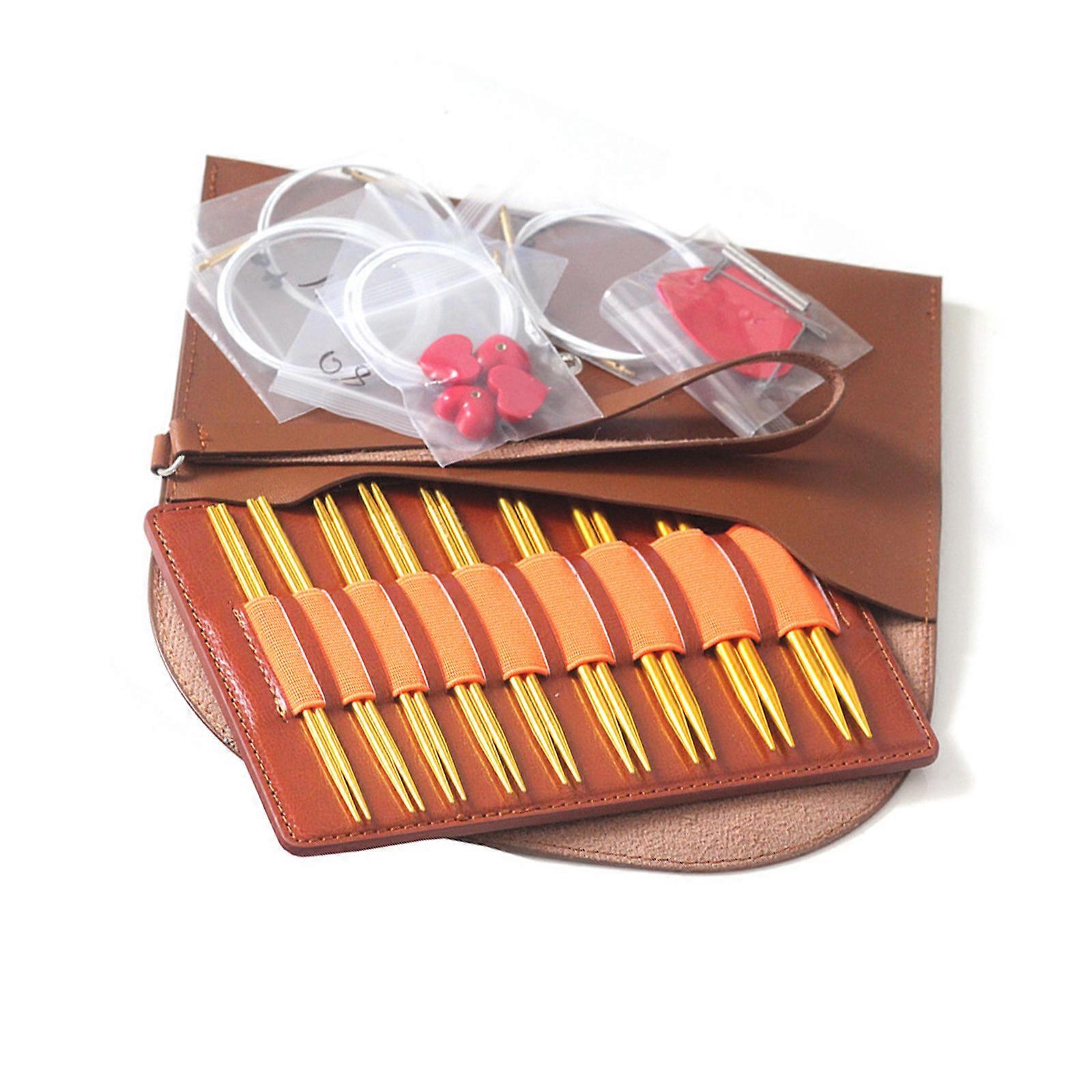 3.0-6.0mm Crochet Hook Set Circular Knitting Needle Set Interchangeable Circular Needle Knitting Tool for Blanket  Gold