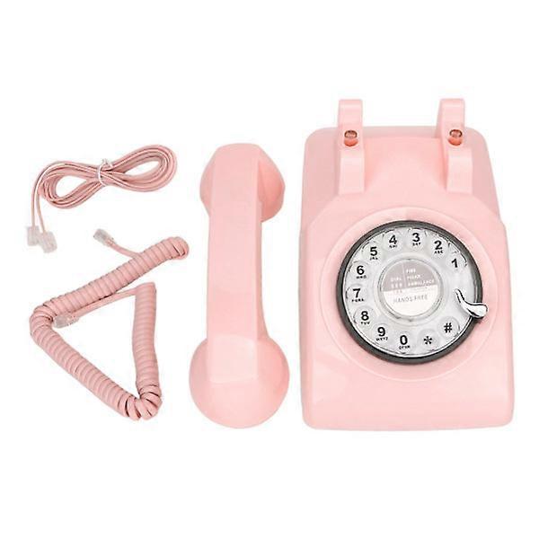 Retro rotary phone with cord old-fashioned vintage home phone with mechanical ring and speaker function Pink