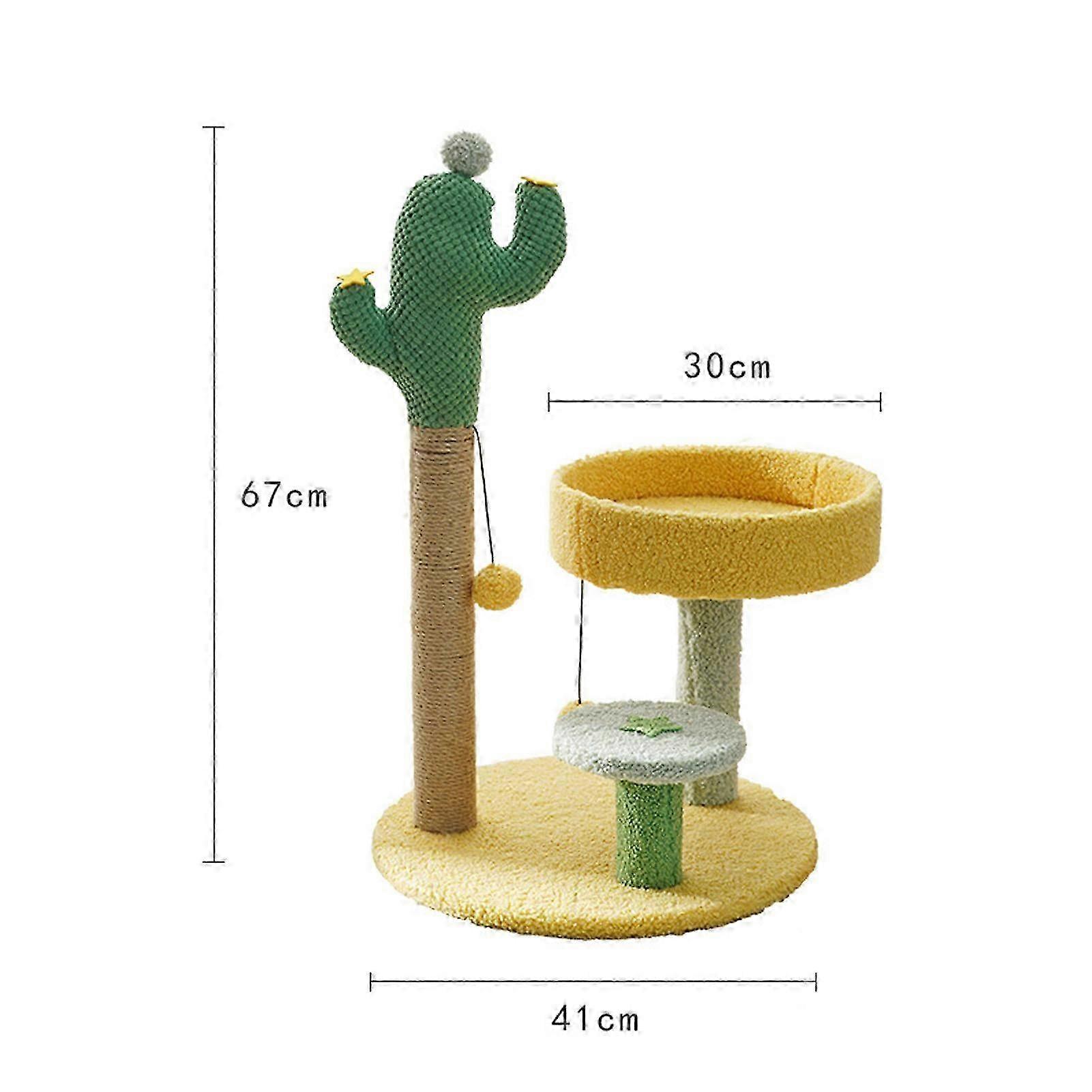 Cat Tree With Sisal Scratching Post Cactus Shape Multifunctional Breathable Cat Climbing Stand For Summer