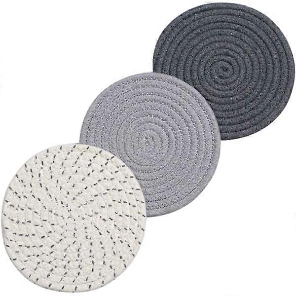 Gray 3-Piece 100% Cotton Braided Trivet Set, 7" Diameter