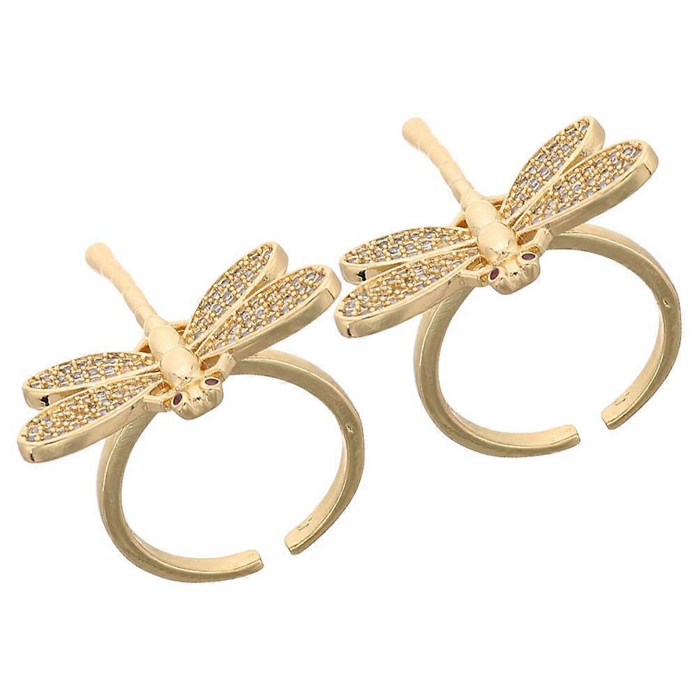 Elegant Fashionable Open Ring For Women In Dragonfly Shape For Daily Wear With Golden Color And Comfortable Fit 2Pcs