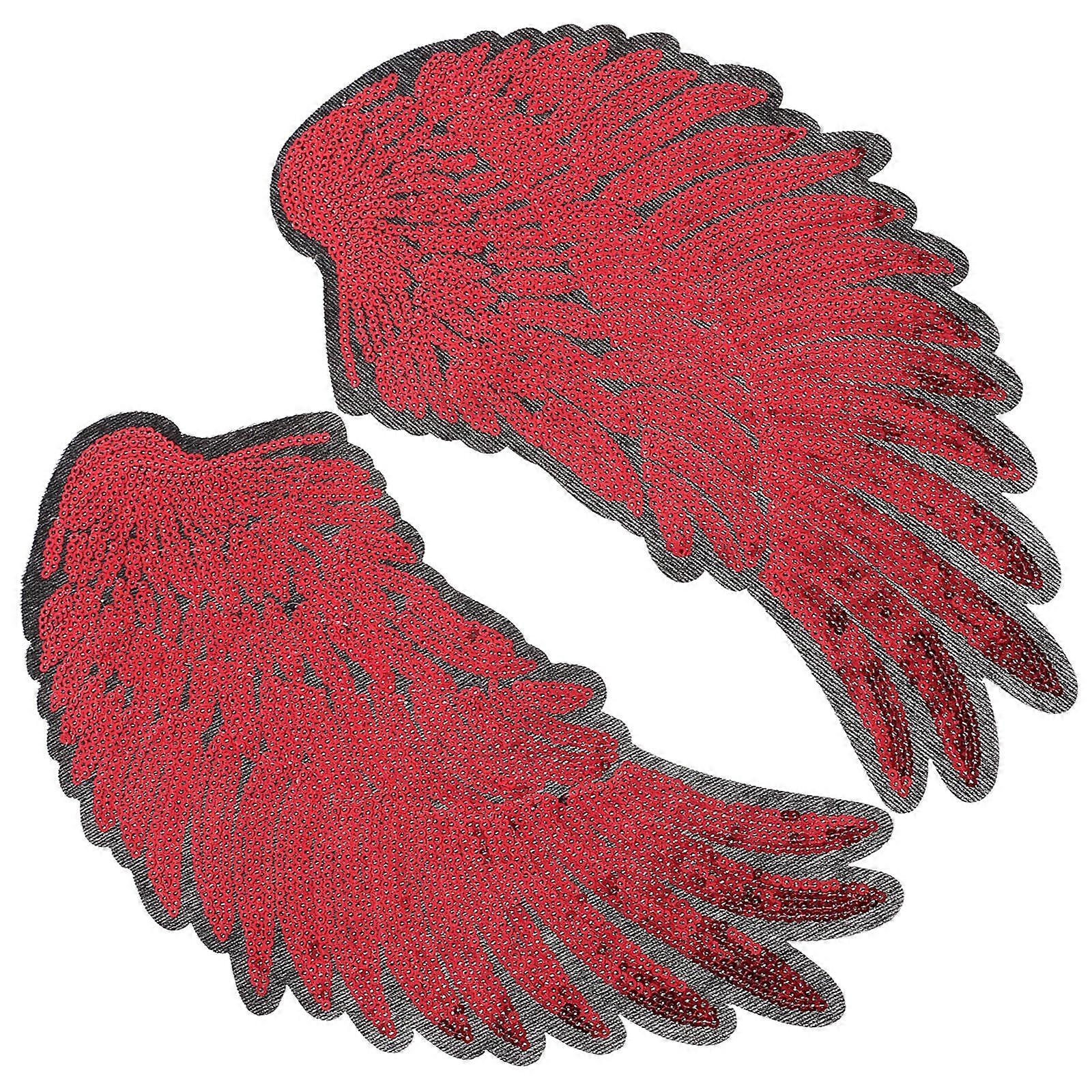 Sequin Wings Patch 1 Pair For Craft Enthusiasts Clothing 10.2X5.1In Red Decorative