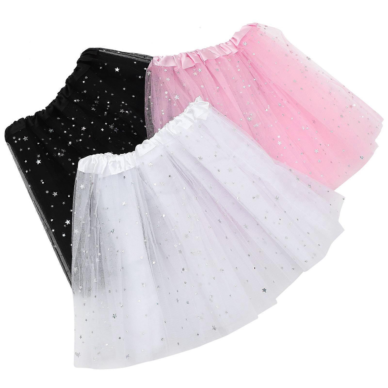 Kids Tutu Skirt Layered Mesh Tutu Skirt For Parties 3Pcs Comfortable Performance Wear For Children's Dancing Activities