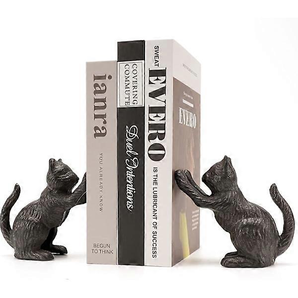 2 Pcs Decorative Cat Bookends, Unique Book Ends to Hold Heavy Books